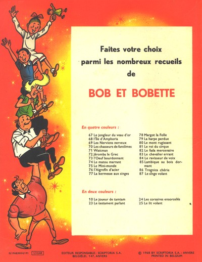 Verso de l'album Bob et Bobette Tome 87 Le singe volant