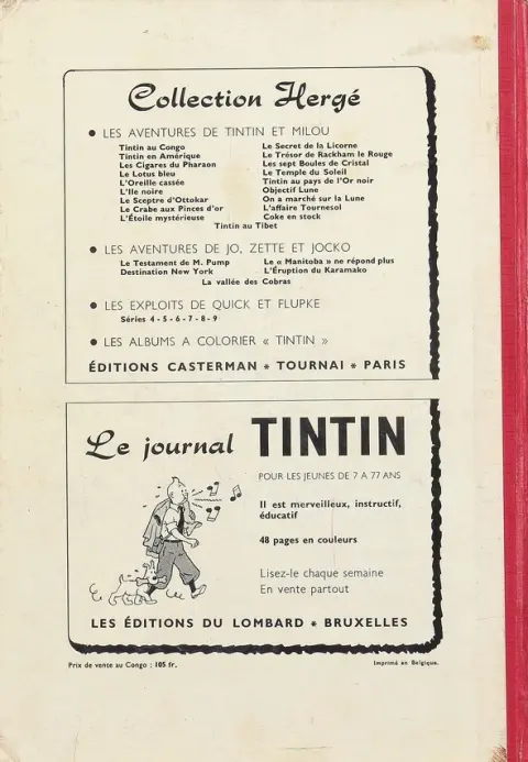 Verso de l'album Tintin Tome 45