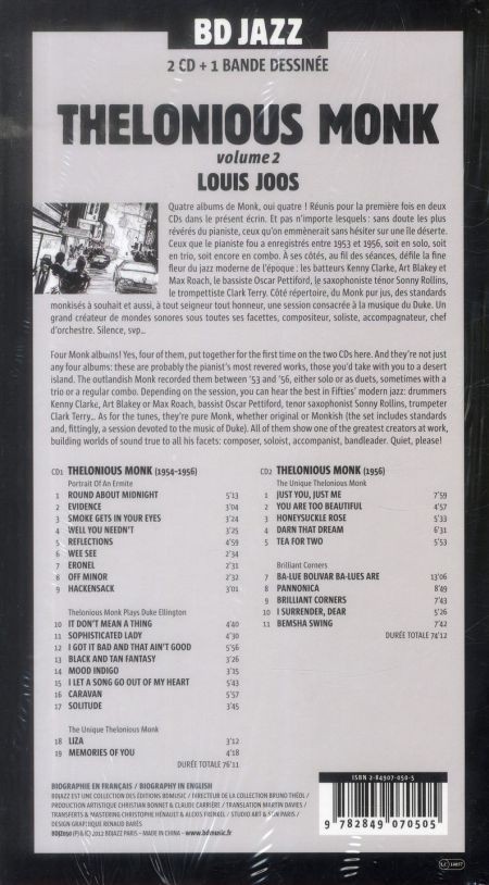 Verso de l'album BD Jazz Thelonious Monk - Volume 2