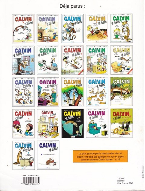 Verso de l'album Calvin et Hobbes Tome 17 La flemme du dimanche soir