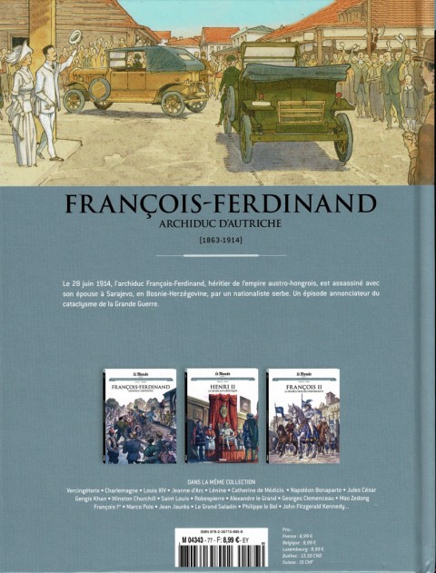 Verso de l'album Les grands personnages de l'Histoire en bandes dessinées Tome 77 François-Ferdinand, archiduc d'Autriche