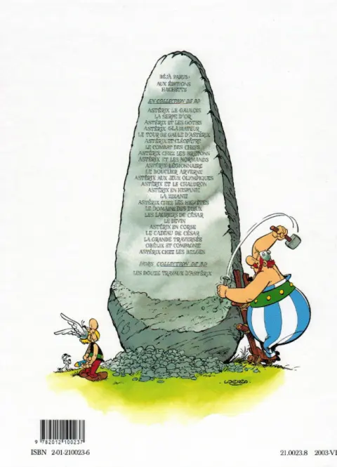 Verso de l'album Astérix Tome 23 Obélix et compagnie