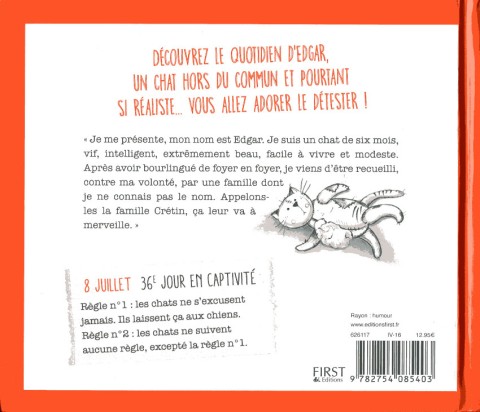 Verso de l'album Moi, Edgar, chat acariâtre 400 jours dans la peau d'un chat drôle et cynique