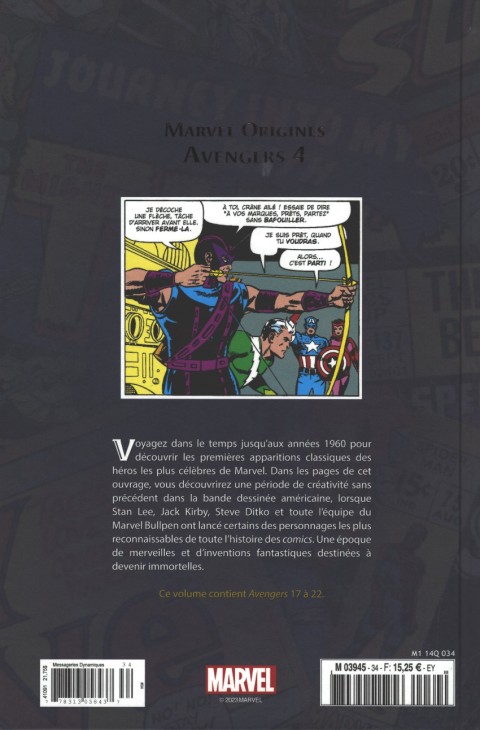 Verso de l'album Marvel Origines N° 34 Avengers 4 (1965)