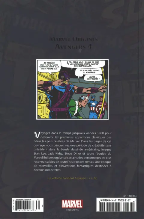 Verso de l'album Marvel Origines N° 34 Avengers 4 (1965)