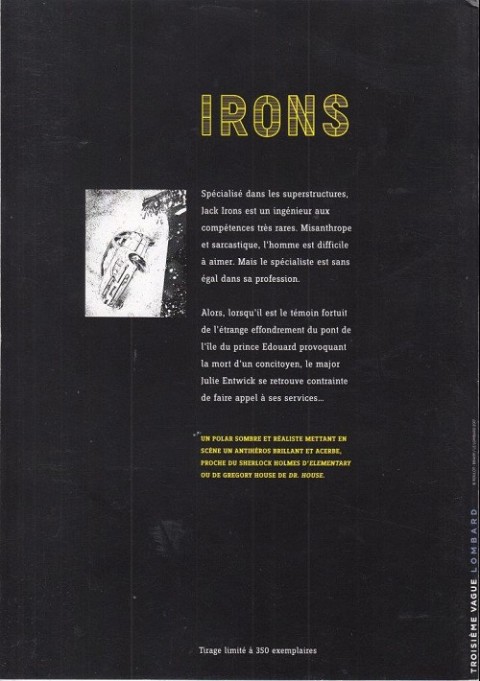 Verso de l'album Irons Tome 1 Confédération