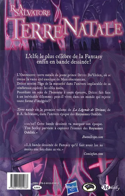 Verso de l'album La Légende de Drizzt Livre I Terre natale