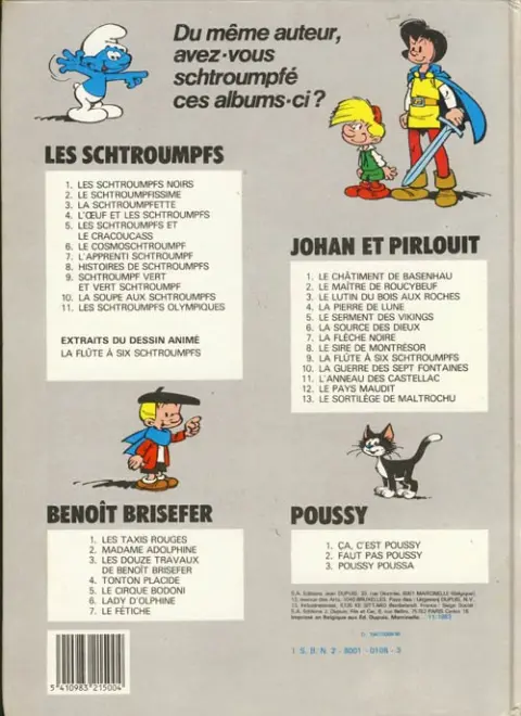 Verso de l'album Les Schtroumpfs Tome 1 Les Schtroumpfs noirs
