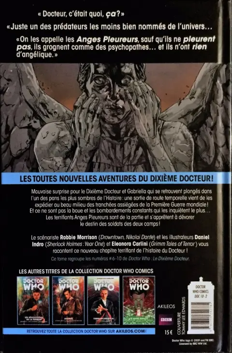 Verso de l'album Doctor Who (Les nouvelles aventures du dixième docteur) Tome 2 Les anges pleureurs de Mons