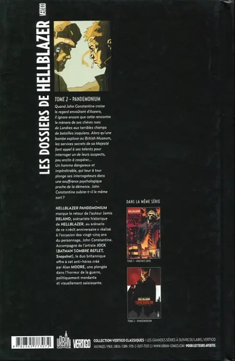 Verso de l'album Les Dossiers de Hellblazer Tome 2 Pandemonium