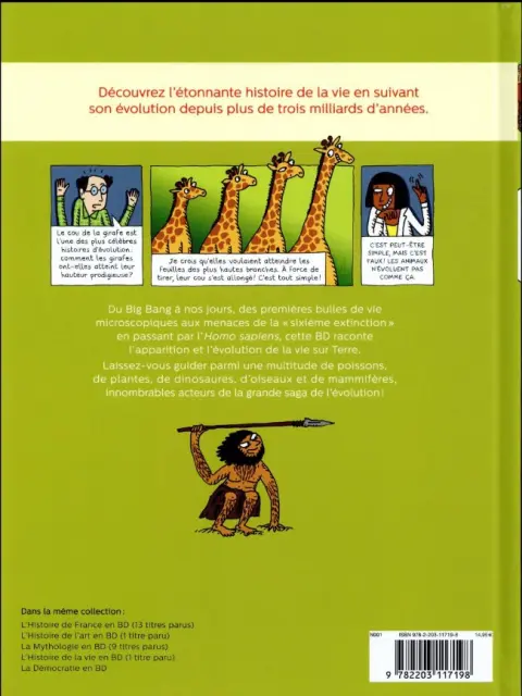 Verso de l'album Histoire de la vie en BD L'évolution de la naissance de la Terre à nos jours