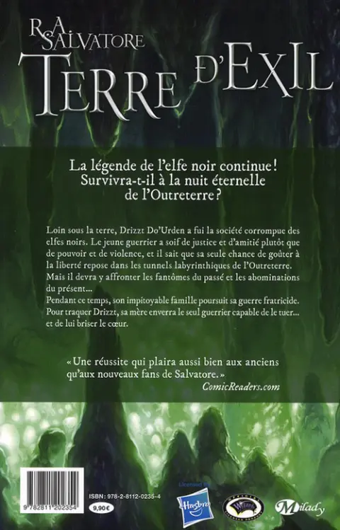 Verso de l'album La Légende de Drizzt Livre II Terre d'exil