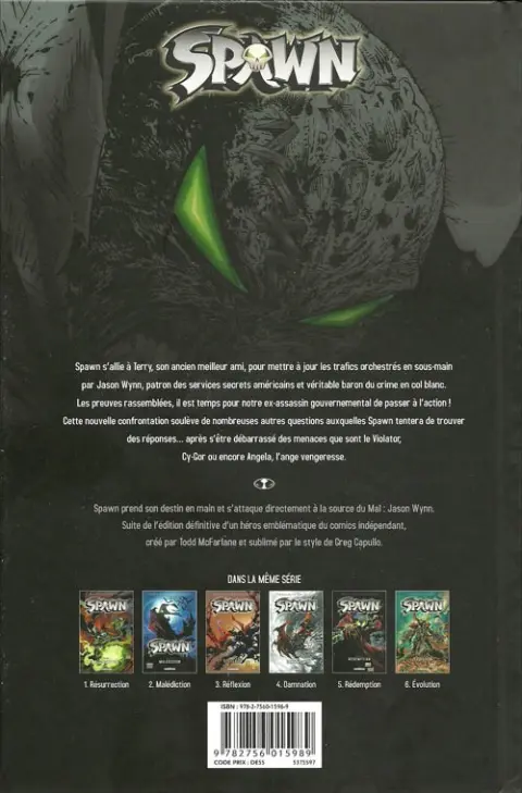 Verso de l'album Spawn Tome 6 Évolution