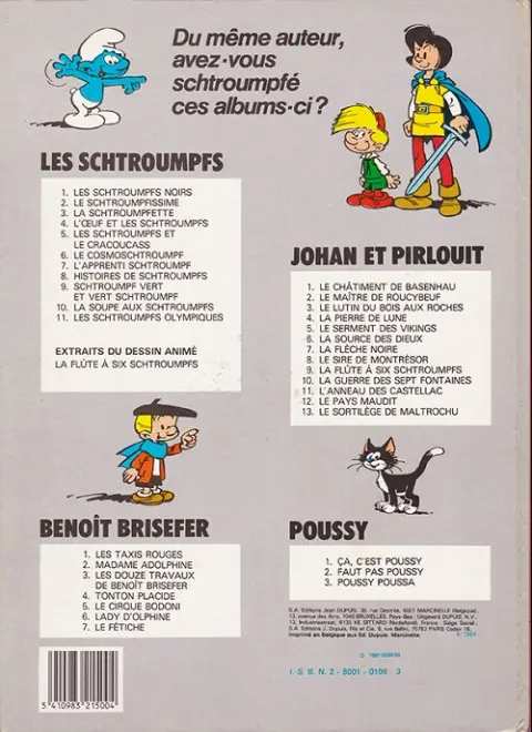 Verso de l'album Les Schtroumpfs Tome 1 Les Schtroumpfs noirs