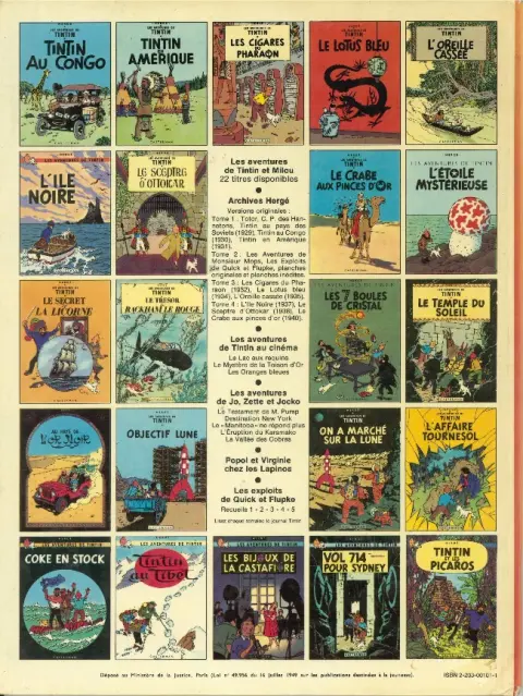 Verso de l'album Tintin Tome 2 Tintin au Congo