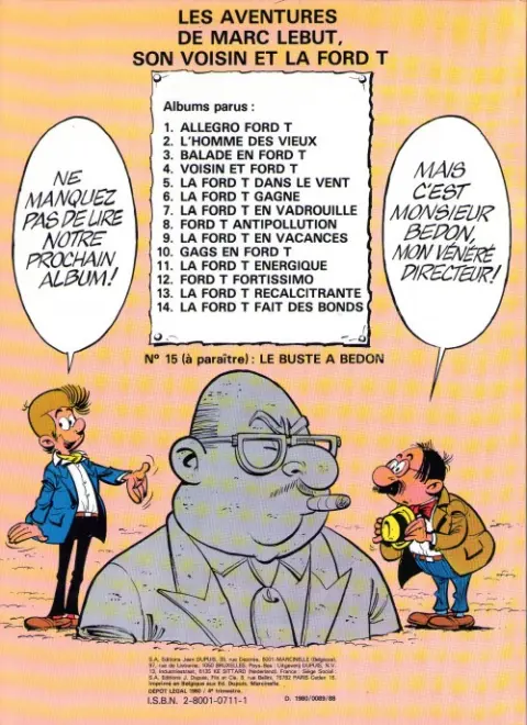Verso de l'album Marc Lebut et son voisin Tome 14 La Ford T fait des bonds