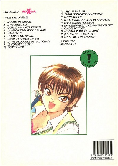 Verso de l'album Manga X 20 Les secrets de Chinami