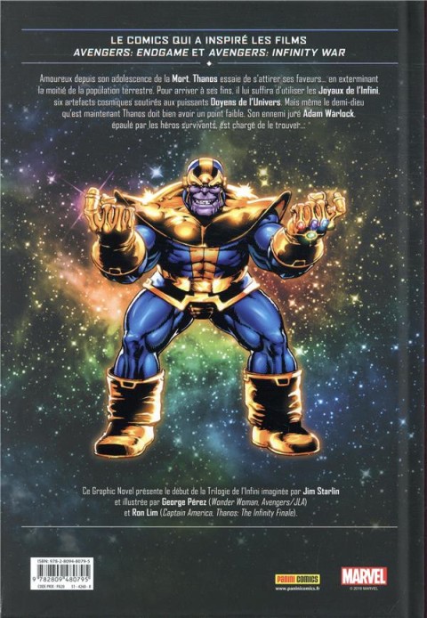 Verso de l'album Thanos : La Trilogie de l'infini Volume 1 Le gant de l'infini