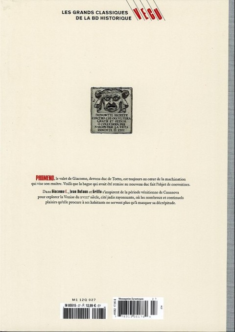 Verso de l'album Les grands Classiques de la BD Historique Vécu - La Collection Tome 28 Giacomo C. - Tome VI : La Bague des Fosca