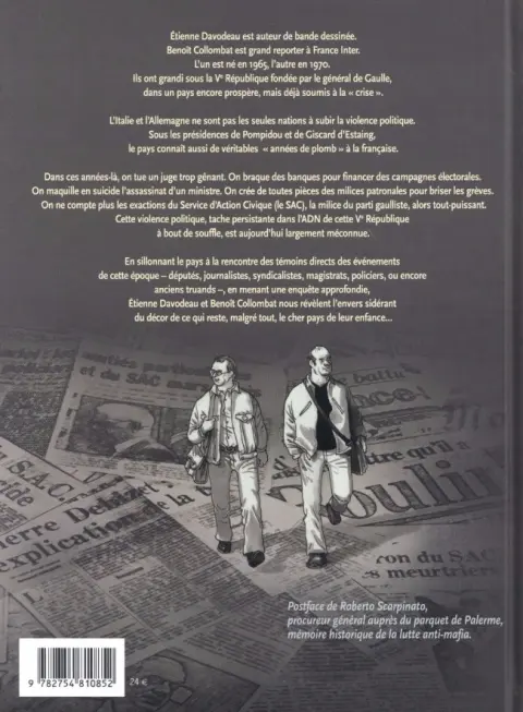 Verso de l'album Cher pays de notre enfance Enquête sur les années de plomb de la Ve République
