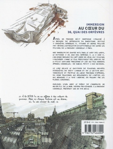 Verso de l'album Brigade criminelle : immersion au 36 quai des orfèvres