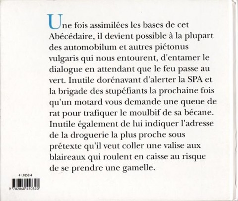 Verso de l'album de A à Z Le Petit Motard illustré de A à Z