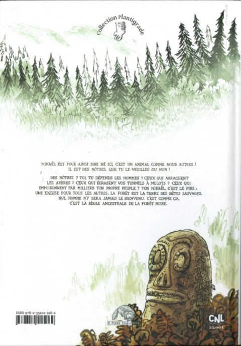 Verso de l'album Mikaël, ou le mythe de l'homme des bois
