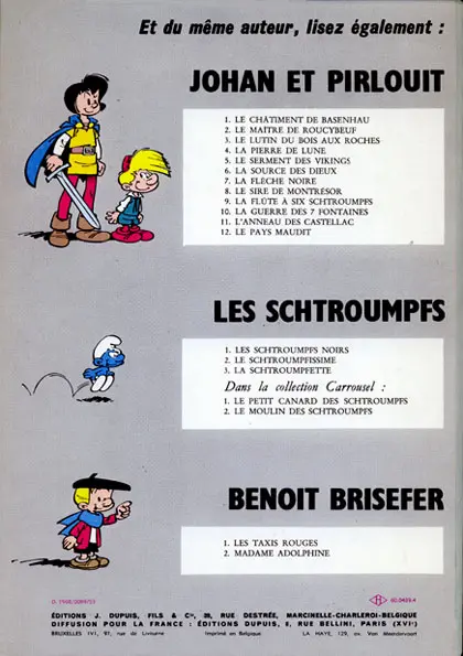 Verso de l'album Johan et Pirlouit Tome 1 Le châtiment de Basenhau