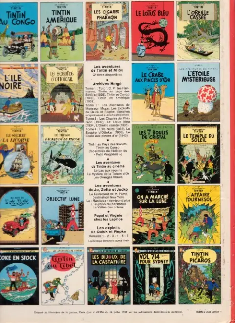 Verso de l'album Tintin Tome 2 Tintin au Congo