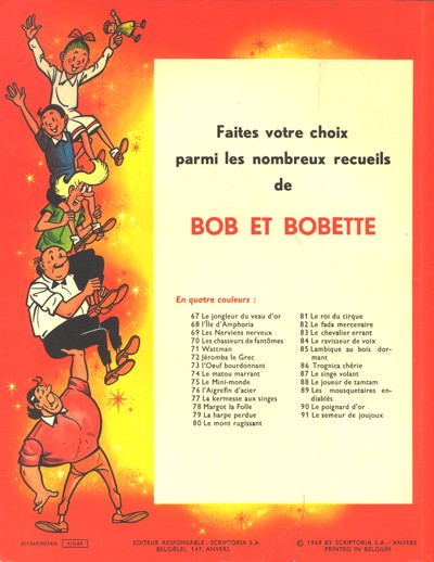 Verso de l'album Bob et Bobette Tome 90 Le poignard d'or