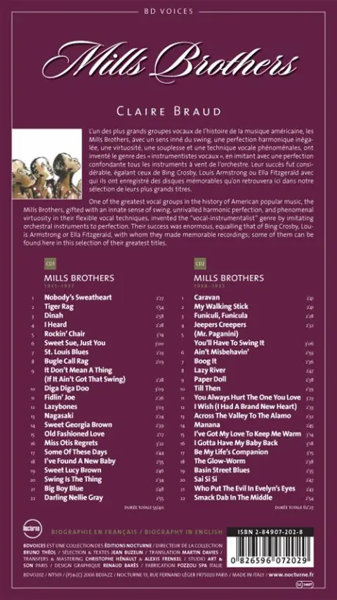Verso de l'album BD Voices Mills Brothers