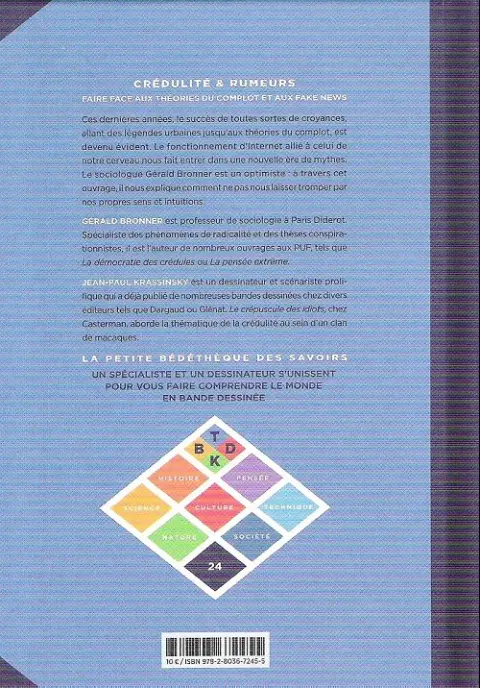 Verso de l'album La Petite Bédéthèque des Savoirs Tome 24 Crédulité & rumeurs - Faire face aux théories du complot et aux fake news