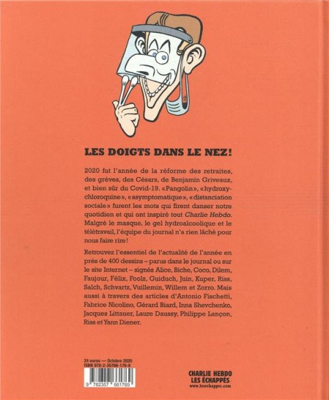 Verso de l'album Charlie Hebdo - Une année de dessins Les doigts dans le nez !