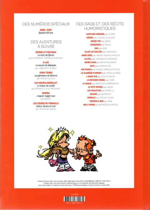 Verso de l'album Le journal de Spirou Album N° 377