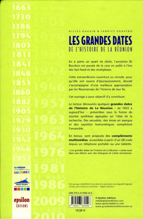 Verso de l'album Les Grandes dates de l'histoire de la Réunion