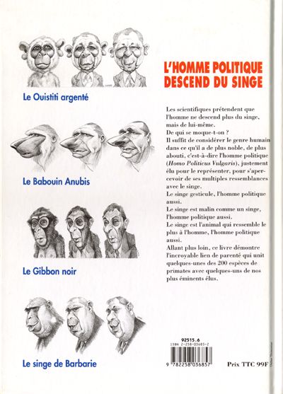 Verso de l'album L'Homme politique descend du singe