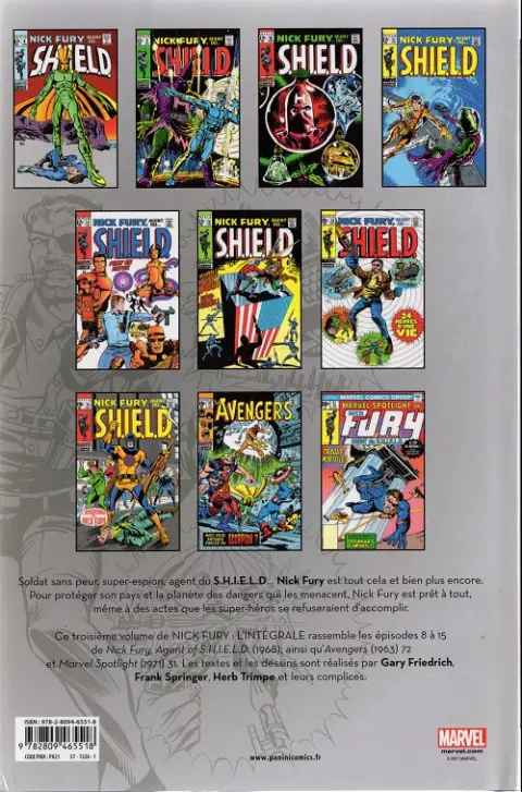 Verso de l'album Nick Fury, agent du S.H.I.E.L.D. Volume 3 1969-1976