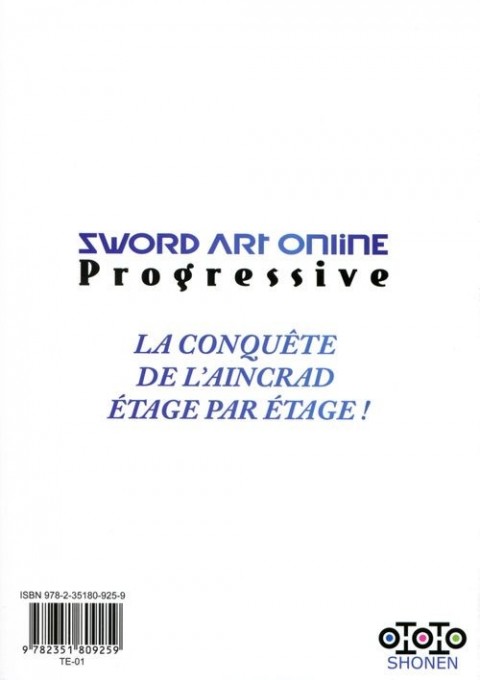Verso de l'album Sword Art Online - Progressive 002