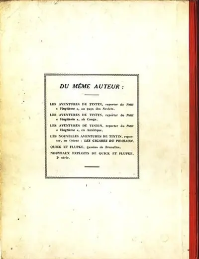 Verso de l'album Tintin Tome 4 Les cigares du pharaon
