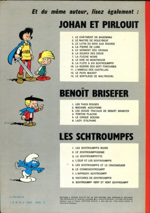Verso de l'album Johan et Pirlouit Tome 1 Le châtiment de Basenhau