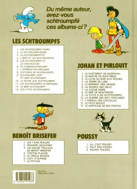 Verso de l'album Les Schtroumpfs Tome 1 Les Schtroumpfs noirs