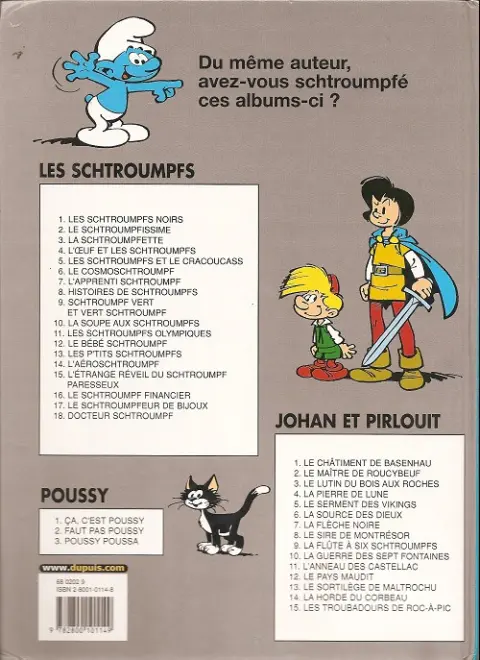 Verso de l'album Les Schtroumpfs Tome 7 L'apprenti Schtroumpf