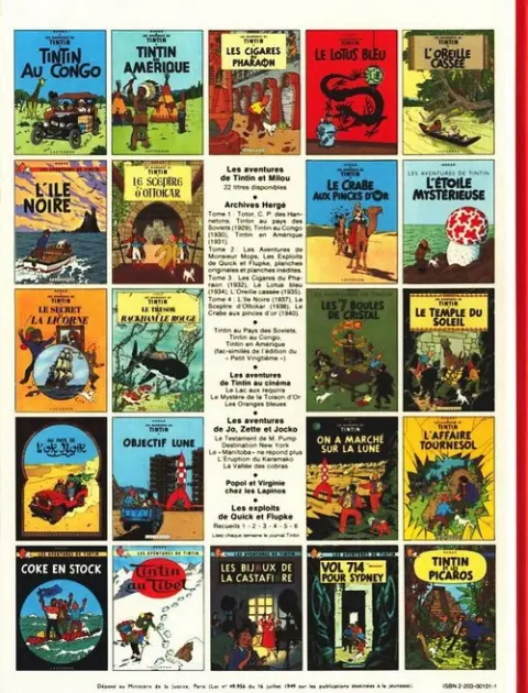 Verso de l'album Tintin Tome 2 Tintin au Congo