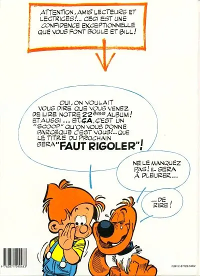 Verso de l'album Boule & Bill Tome 22 22 ! v'la Boule & Bill !