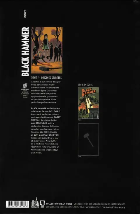 Verso de l'album Black Hammer Tome 1 Origines secrètes