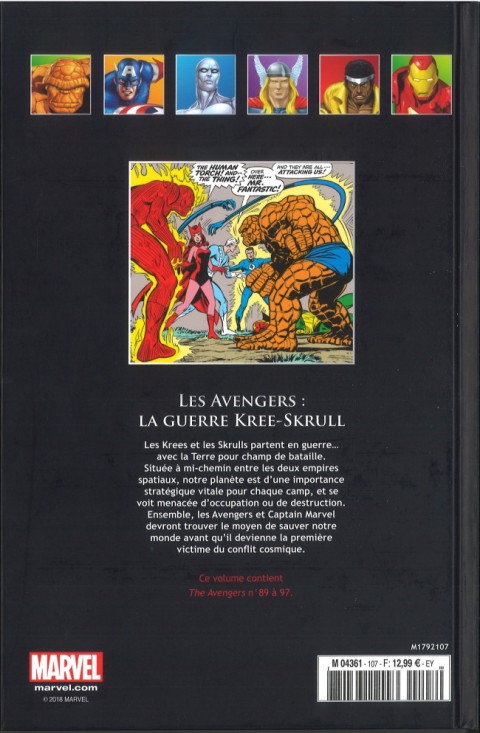 Verso de l'album Marvel Comics - La collection de référence Tome 107 Les Avengers - La Guerre Kree-Skrull