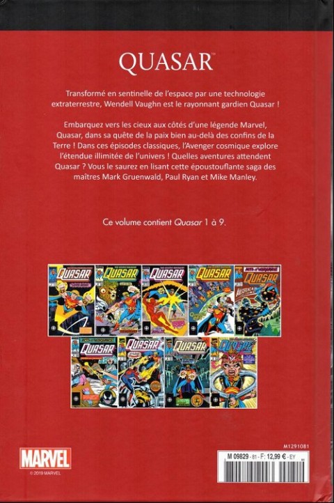 Verso de l'album Le meilleur des Super-Héros Marvel Tome 81 Quasar