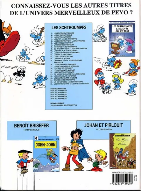 Verso de l'album Les Schtroumpfs Tome 14 L'aéroschtroumpf