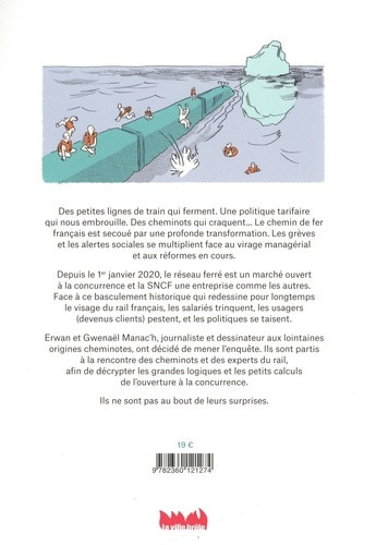 Verso de l'album Un train d'enfer Enquête dessinée sur la SNCF et la privatisation du rail