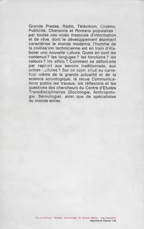 Verso de l'album La bande dessinée et son discours